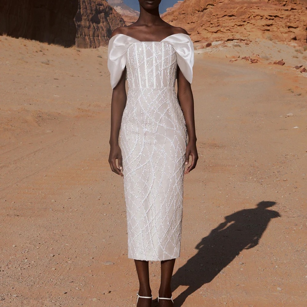White Beaded Midi Dress